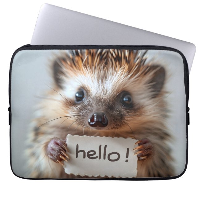 Capa Para Notebook Adorável Hedgehog Segurando "Olá!" Assinar (Frente)