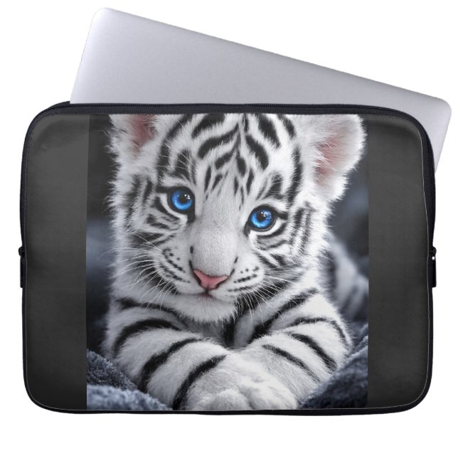 Capa Para Notebook Adorável Poster de Filhote de Tigre Branco com Olh (Frente)