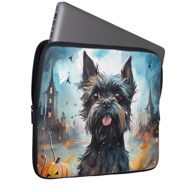 Capa Para Notebook Affenpinscher de Halloween com Abóboras Assustador (Frente Esquerda)