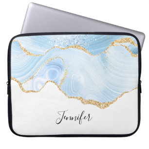 Capa Para Notebook Ágata Azul Elegante e Resfriada com Fita de Brilho
