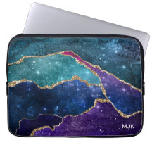 Ágata de Monograma Azul Roxo Água Veias Douradas