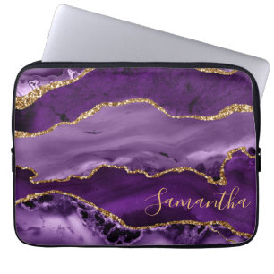 Capa Para Notebook Ágata Marmorele com Purpurina Dourada e Rouxa