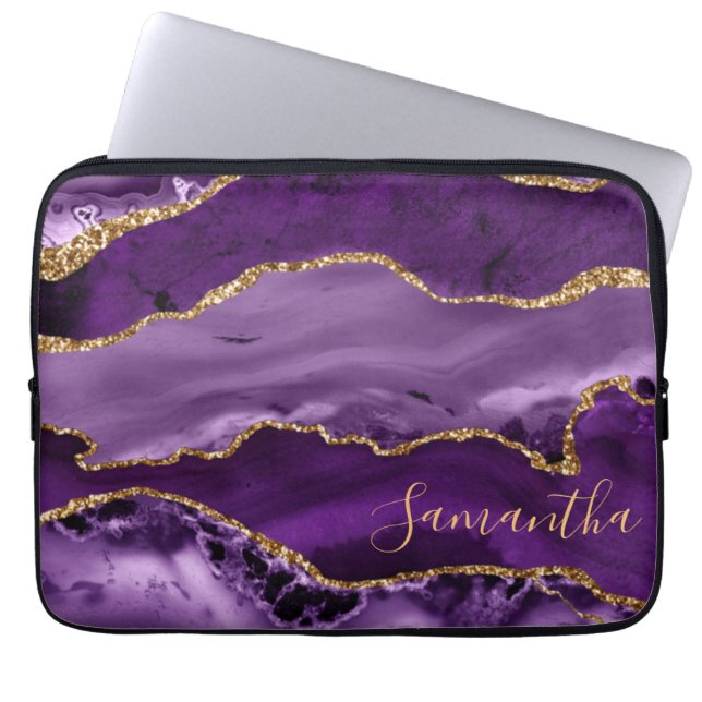 Capa Para Notebook Ágata Marmorele com Purpurina Dourada e Rouxa (Frente)