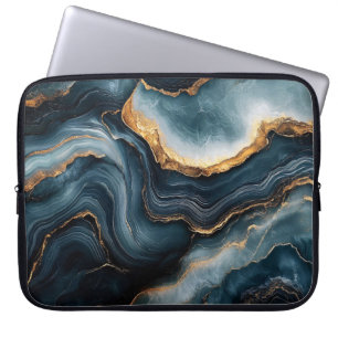Capa Para Notebook Agate Geode com mármore azul Dourado e Marinho
