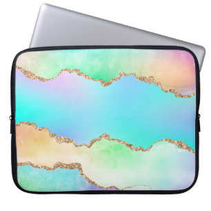 Capa Para Notebook Agato Holográfico Mármaco de Ombre de Pastel iri