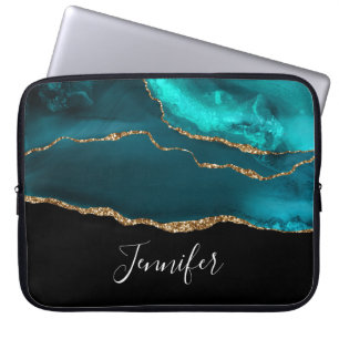 Capa Para Notebook Agato Teal Moderno de Na moda e Faixa Dourada a Pr