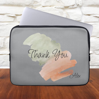 Capa Para Notebook Agradecimento Aquarela Rosa e Verde Nome Personali