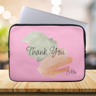 Capa Para Notebook Agradecimento Aquarela Rosa e Verde Nome Personali