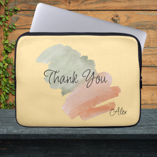 Capa Para Notebook Agradecimento Aquarela Rosa e Verde Nome Personali