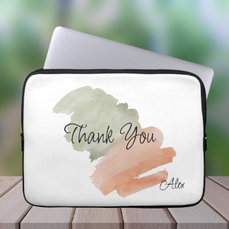 Capa Para Notebook Água de Agradecimento Aguarela Pêssego e Verde Nom