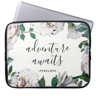 Capa Para Notebook Aguardam Aventura Floral bonito com Nome