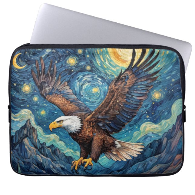 Capa Para Notebook Águia Americana em estilo Noite Estrelada de Van G (Frente)