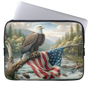Capa Para Notebook Águia Cálida Com Bandeira Americana Na Ramificação