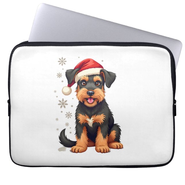 Capa Para Notebook Airedale Terrier com chapéu de Natal     (Frente)