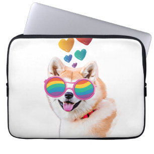 Capa Para Notebook Akita Dog com Dia de os namorados de Corações