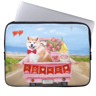 Capa Para Notebook Akita Dog Dia de os namorados Truck Hearts