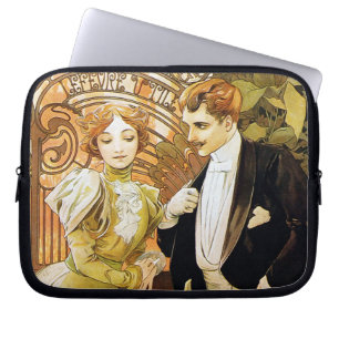 Capa Para Notebook Alphonse Mucha Flirt Vintage Art Nouveau Romântico