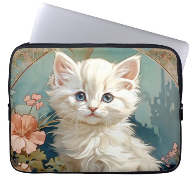 Capa Para Notebook Alphonse Mucha Style White Cat (Frente)