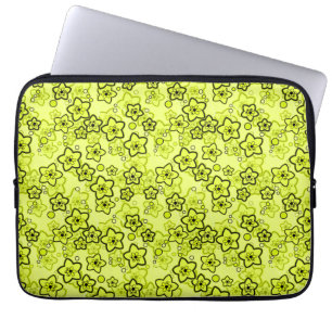 Capa Para Notebook Amarelo com padrão floral neon brilhante preto