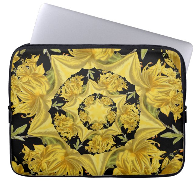 Capa Para Notebook Amarelo e preto Azalea arte fractal (Frente)