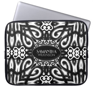 Capa Para Notebook Amoria   design ornamentado decorativo preto-e-bra