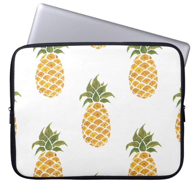 Capa Para Notebook Ananases pintados à mão, fundo de aquarela. (Frente)