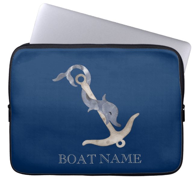 Capa Para Notebook Âncora Espírito Náutico Golfinho Azul Marinho (Frente)