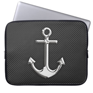 Capa Para Notebook Âncora prateada em decor de fibra de carbono