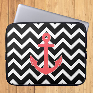 Capa Para Notebook Âncora Rosa Chevron Preto
