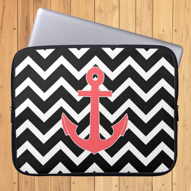 Capa Para Notebook Âncora Rosa Chevron Preto (Criador carregado)