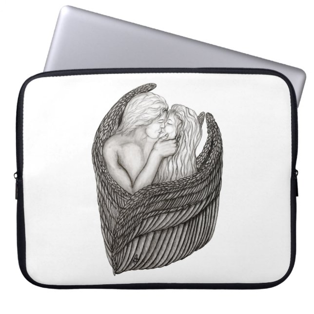 Capa Para Notebook Angels Kissing, Design preto e branco (Frente)