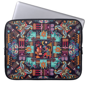 Capa Para Notebook Animais decorativos: design de etnia colorida.