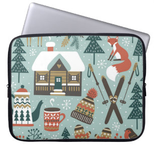 Capa Para Notebook Animais Florestais: Inverno Vintage Sem Costura.