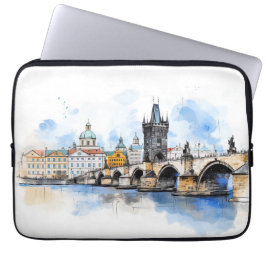 Capa Para Notebook Antiga Praga, Charles Bridge Watercolor