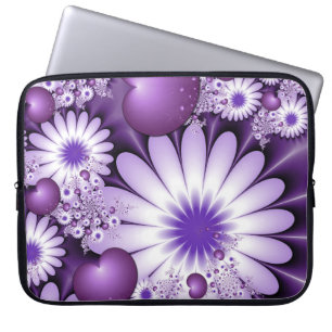 Capa Para Notebook Apaixonando Flores de Abstrato e Corações Fractais