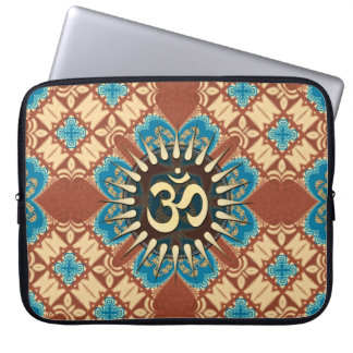 Capa Para Notebook Aqua Blue e Terthy Brown Geométrico com OM Dourado