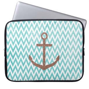 Capa Para Notebook Aqua e Âncora Glitter Branca de Chevron