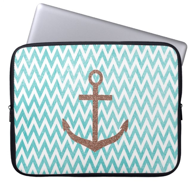 Capa Para Notebook Aqua e Âncora Glitter Branca de Chevron (Frente)