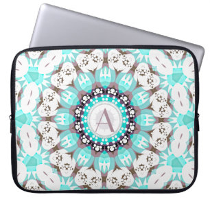 Capa Para Notebook Aqua White Hearts Mandala c/ Texto Personalizado