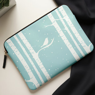 Capa Para Notebook Aqua Winter Birch Trees and Bird
