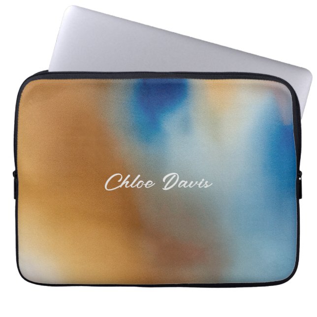 Capa Para Notebook Aquarela Azul De Onda Personalizada (Frente)