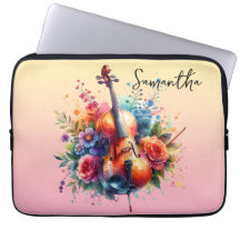 Aquarela Cello e Flores Personalizadas