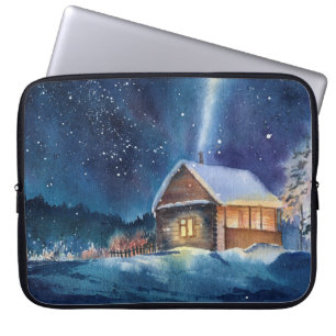 Capa Para Notebook Aquarela desenhada à mão Paisagem de inverno