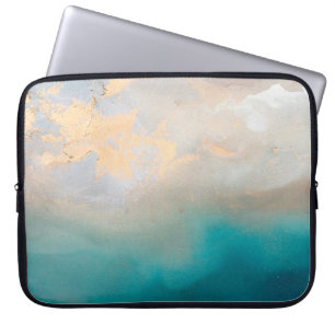 Capa Para Notebook Aquarela Dourada e turquesa