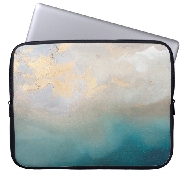 Capa Para Notebook Aquarela Dourada e turquesa (Frente)