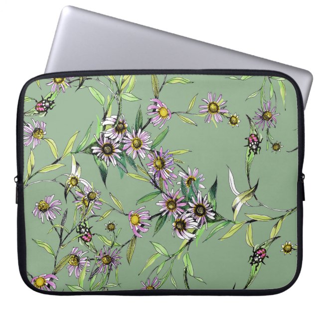 Capa Para Notebook Aquarela Floral: Padrão Verde Sem Olho (Frente)