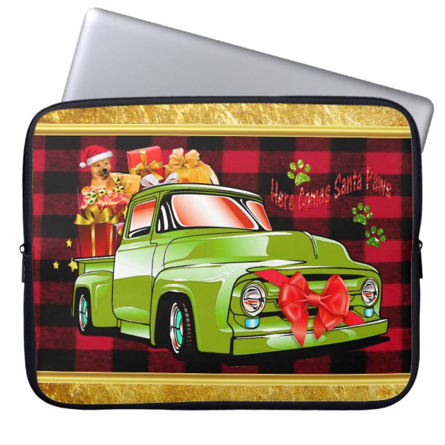 Capa Para Notebook Aqui vem o caminhão de desfile de Natal com Papais (Frente)