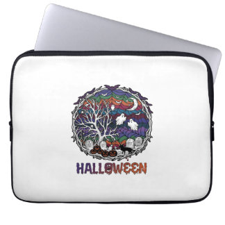 Capa Para Notebook Aranha de Halloween Teia da Árvore Fantasmas Abóbo