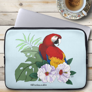 Capa Para Notebook Arara Vermelha Papagaio Tropical Hibisco Branco Fl
