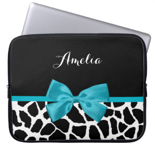 Capa Para Notebook Arco Azul De Fita Impressão Aqua Chic Giraffe Com